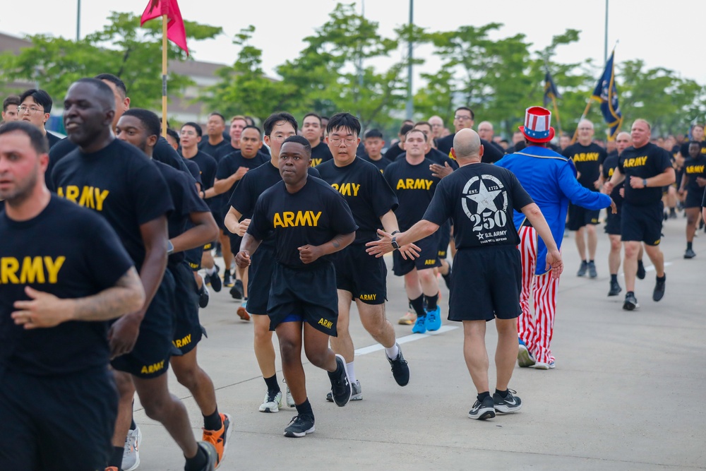 U.S. Soldiers celebrate KATUSA Friendship Week with an 8th Army Run.