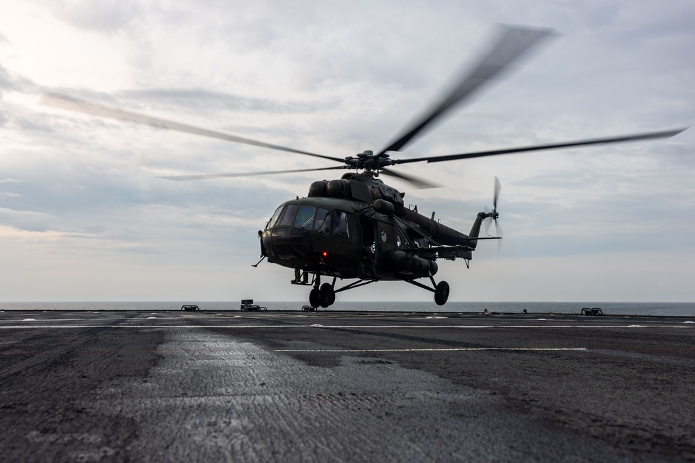 Polish Mi-17 Helicopter Pilots Conduct Deck Landing Qualifications During BALTOPS 25