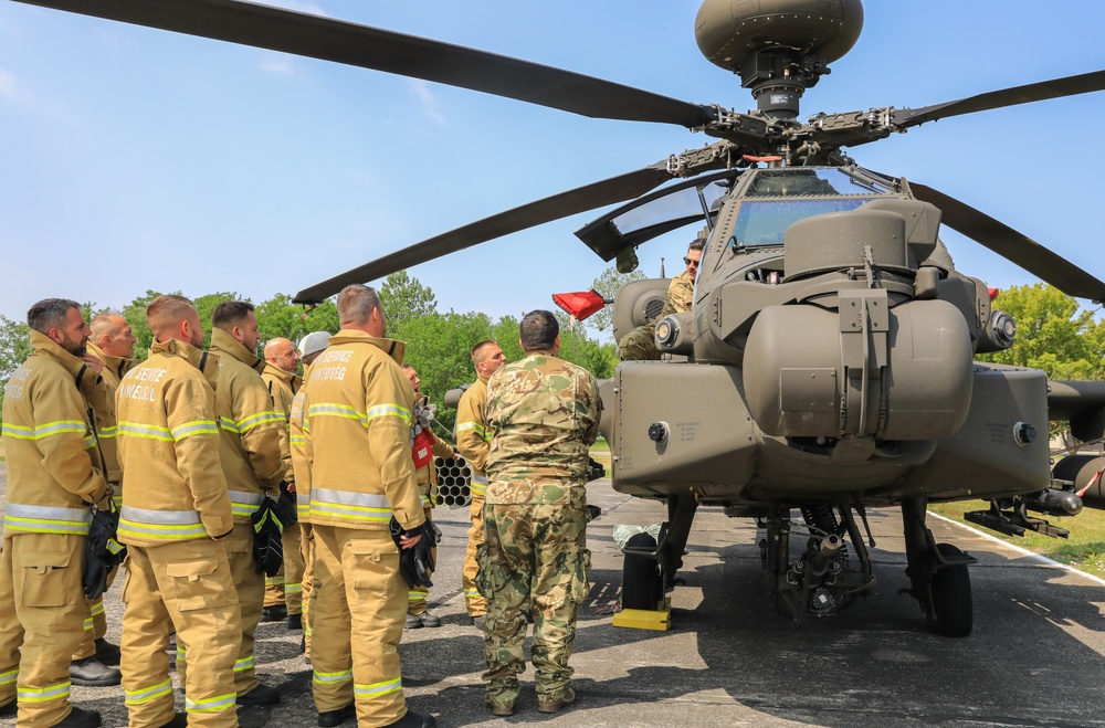 12th CAB Soldiers conduct airframe familiarization training for Hungarian firefighters during Saber Guardian 25