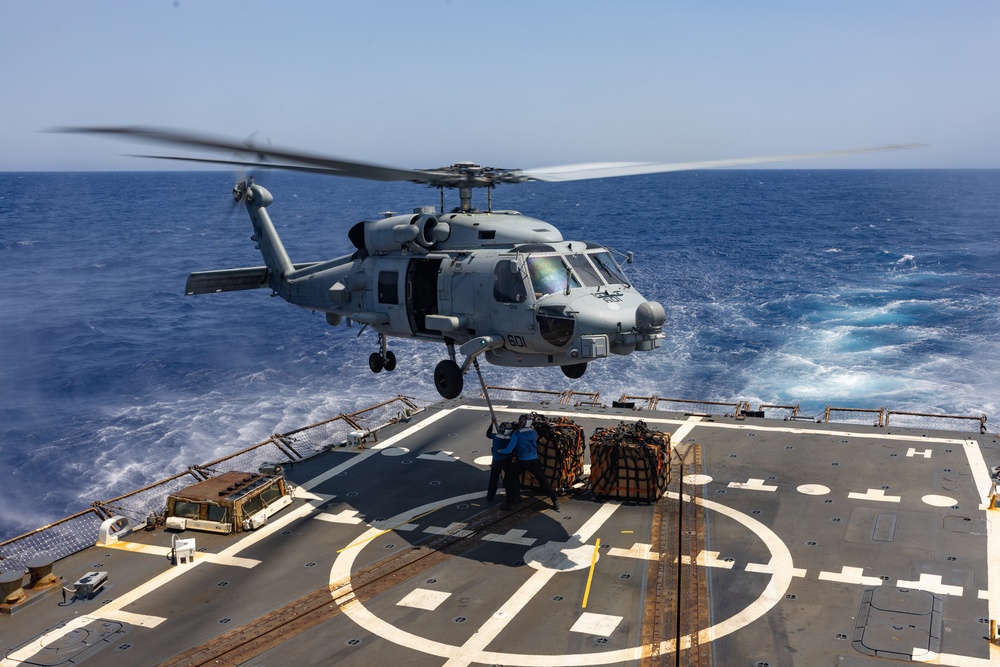 USS Oscar Austin (DDG 79) Conducts a Replenishment-At-Sea (RAS) and Vertical Replenishment with USNS Laramie (T-AO 203)