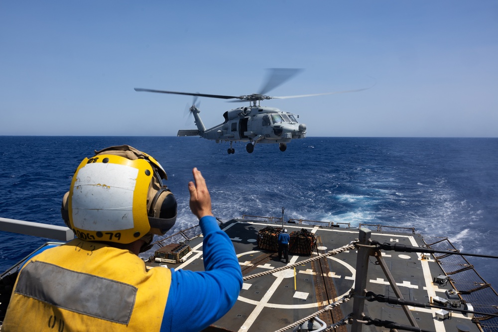 USS Oscar Austin (DDG 79) Conducts a Replenishment-At-Sea (RAS) and Vertical Replenishment with USNS Laramie (T-AO 203)