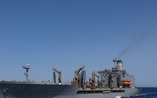 USS Oscar Austin (DDG 79) Conducts a Replenishment-At-Sea (RAS) and Vertical Replenishment with USNS Laramie (T-AO 203)