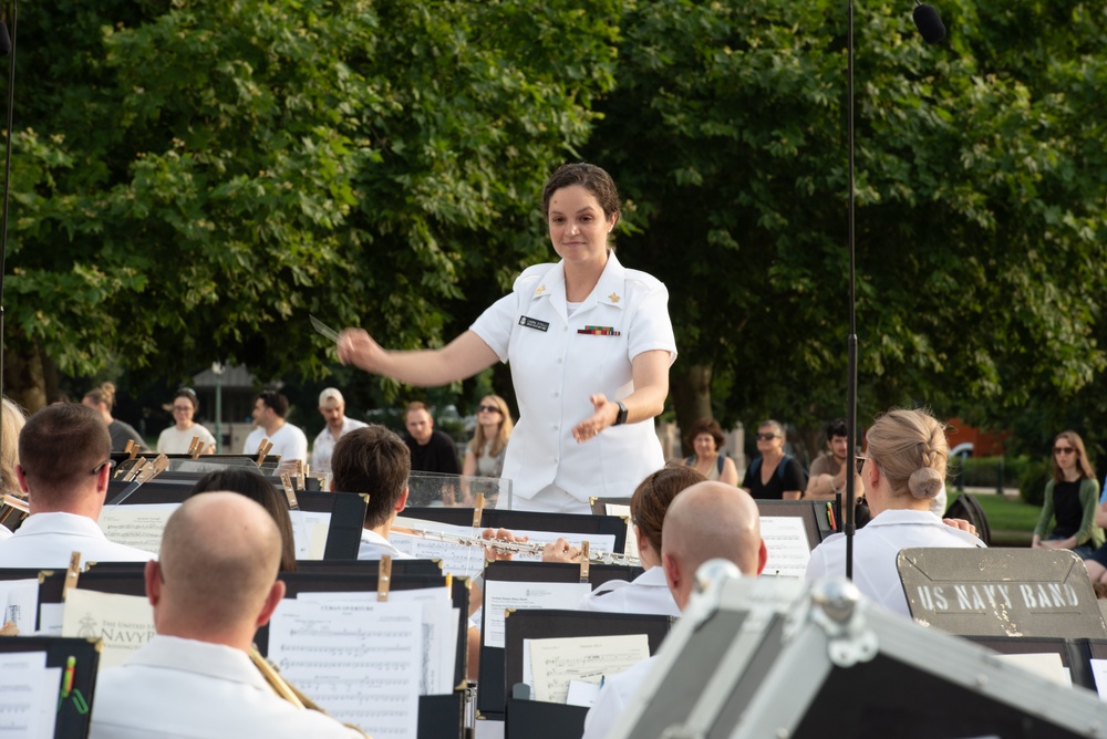 The United States Navy Band performs on the western steps of the United States Capitol Building.