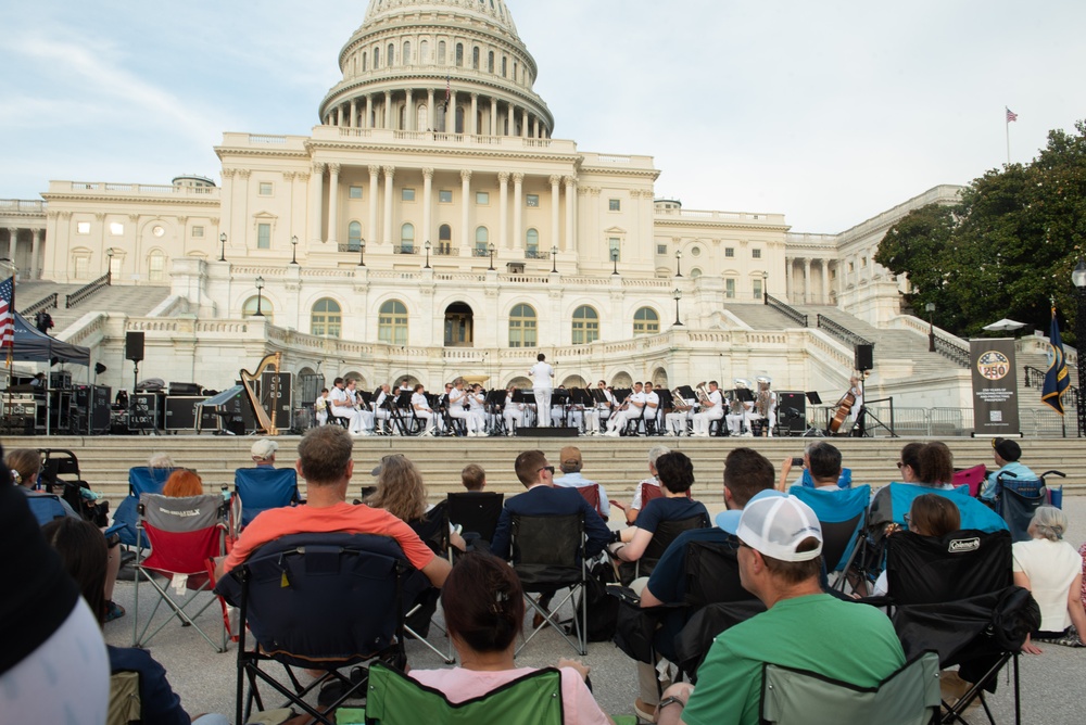 The United States Navy Band performs on the western steps of the United States Capitol Building.