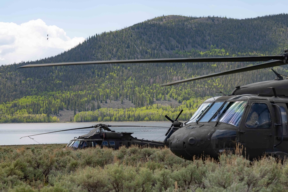 Utah National Guard Soldiers take part in a search and rescue exercise in the state's central mountains