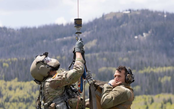 Utah National Guard Soldiers take part in a search and rescue exercise in the state's central mountains