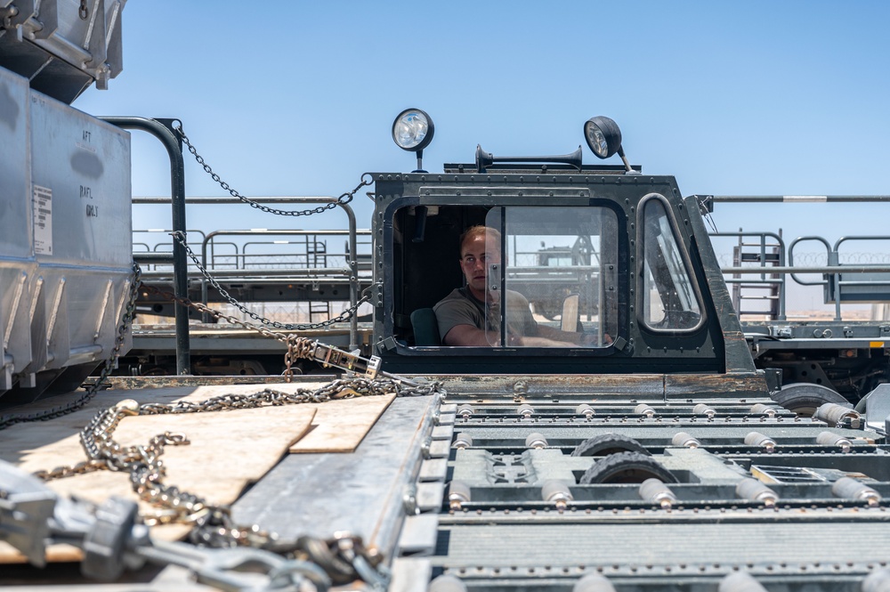 332 ELRS “Port Dawgs” unload equipment from a C-17