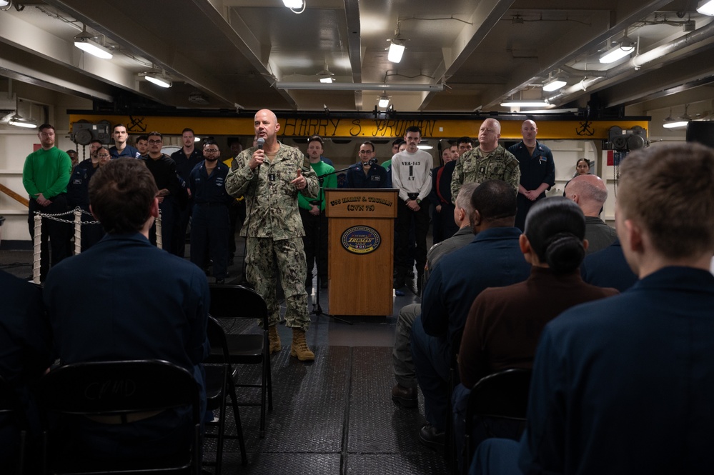 Admiral Kilby and MCPON Honea Visit Harry S. Truman Strike Group