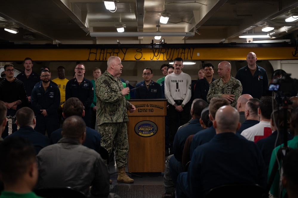 Admiral Kilby and MCPON Honea Visit Harry S. Truman Strike Group