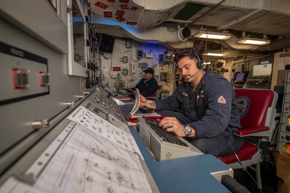 USS Sterett conducts operations in the U.S. Central Command area of responsibility as part of the Carl Vinson Carrier Strike Group