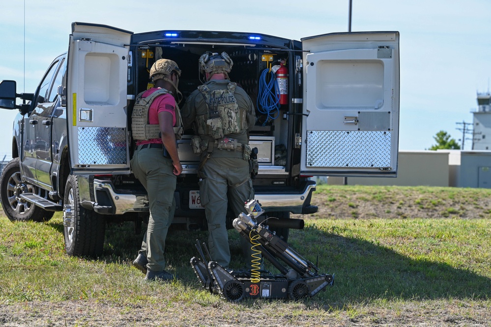 102nd Security Forces Squadron and Massachusetts State Police collaborate during unauthorized drone response training