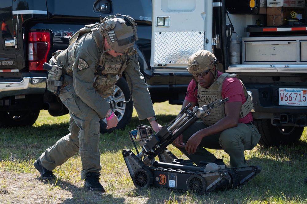 102nd Security Forces Squadron and Massachusetts State Police collaborate during unauthorized drone response training