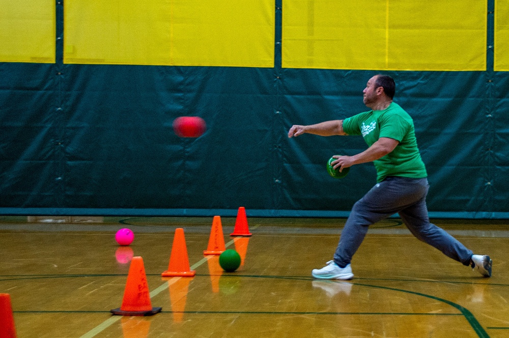 USS Ronald Reagan (CVN 76) Sailors compete in a dodgeball game