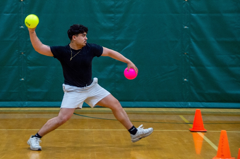 USS Ronald Reagan (CVN 76) Sailors compete in a dodgeball game