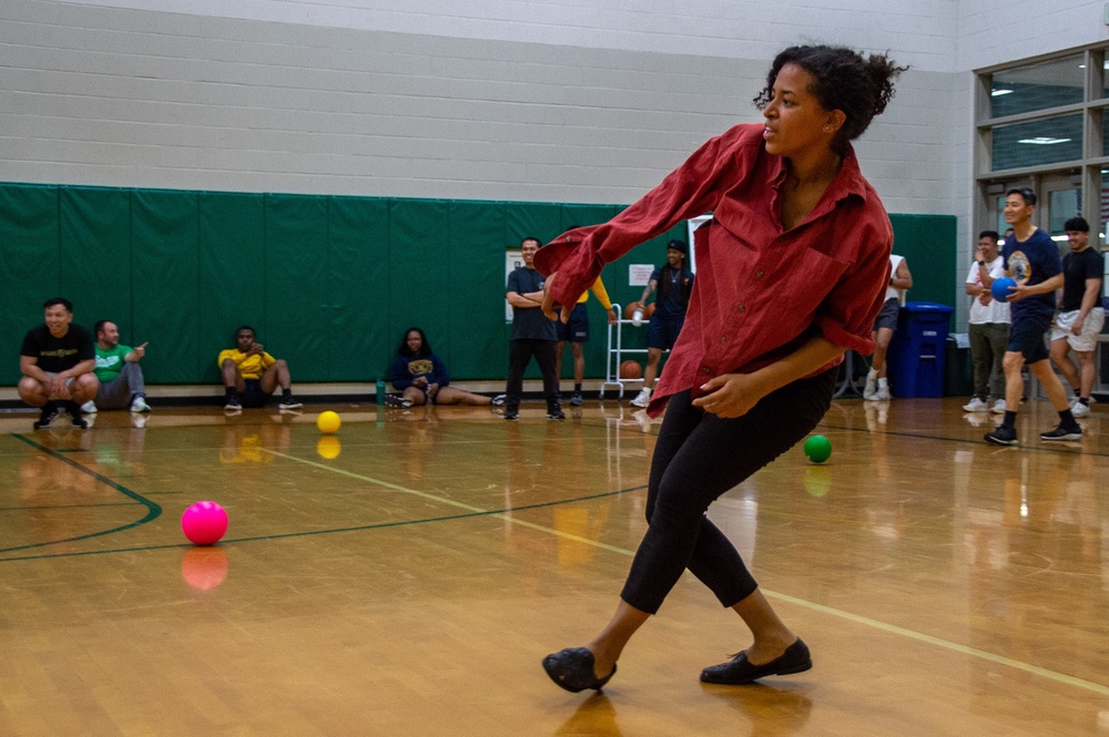USS Ronald Reagan (CVN 76) Sailors compete in a dodgeball game