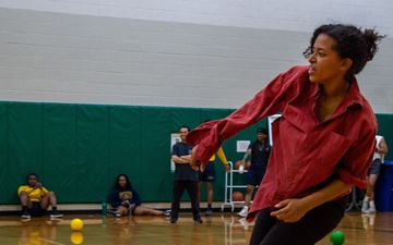 USS Ronald Reagan (CVN 76) Sailors compete in a dodgeball game