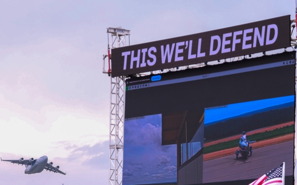 Aircraft fly over Army 250 Fort Bragg