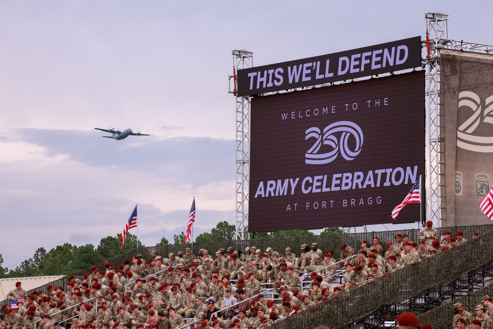 Aircraft fly over Army 250 Fort Bragg