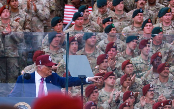 President Donald J. Trump delivers a speech at Fort Bragg