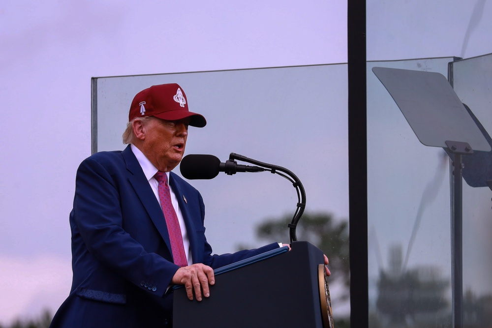 President Donald J. Trump delivers a speech at Fort Bragg