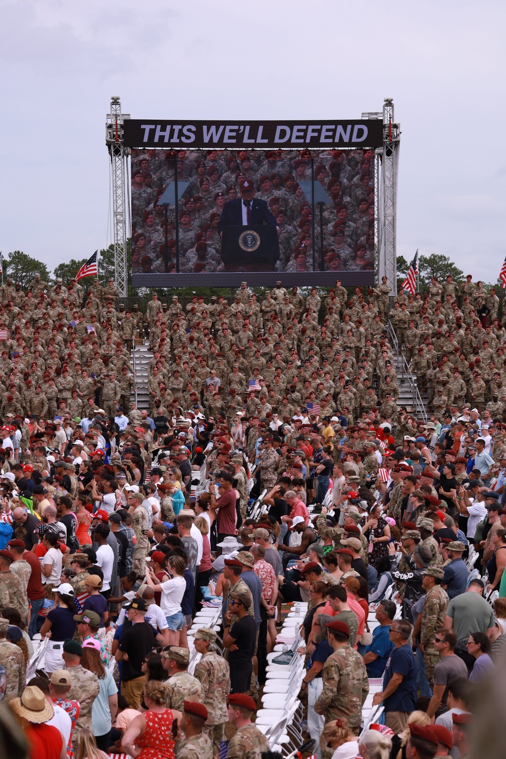 President Donald J. Trump delivers a speech at Fort Bragg
