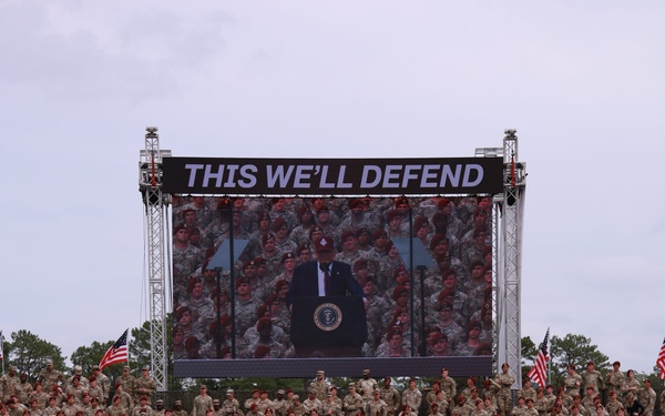 President Donald J. Trump delivers a speech at Fort Bragg