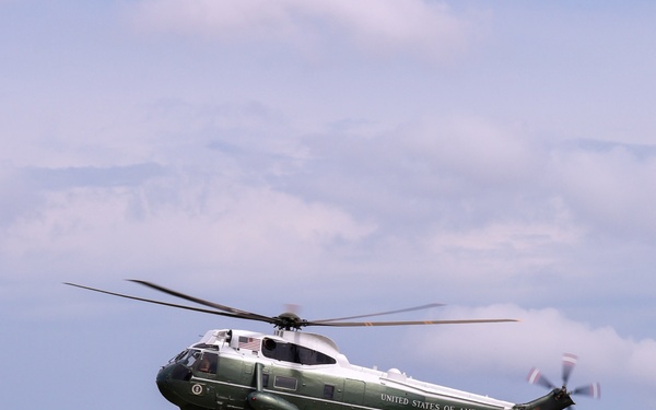 Marine One lands at Pike Field