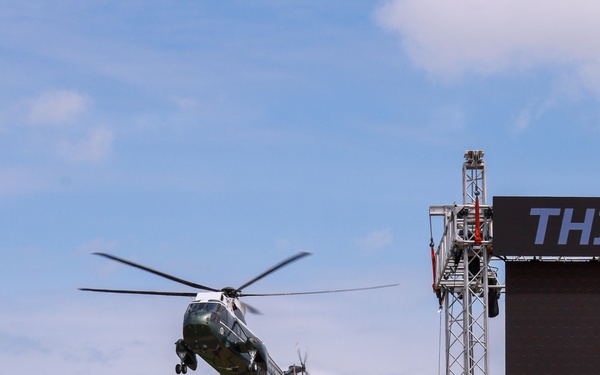 Marine One lands at Pike Field