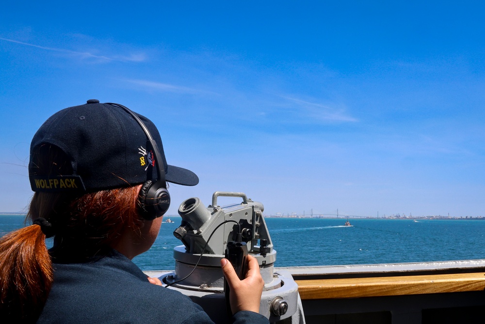 QMSN Nicole Guijosa locates, observes and communicates the range and bearing of nav-aids