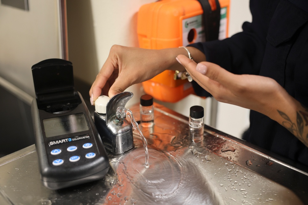 HM3 Justice Marlow conducts a routine water health assessment