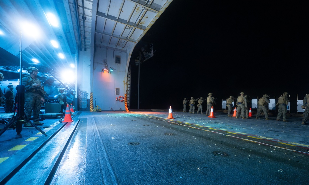 Marines aboard USS America (LHA 6) Conduct Deck Shoot