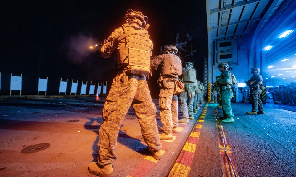 Marines aboard USS America (LHA 6) Conduct Deck Shoot