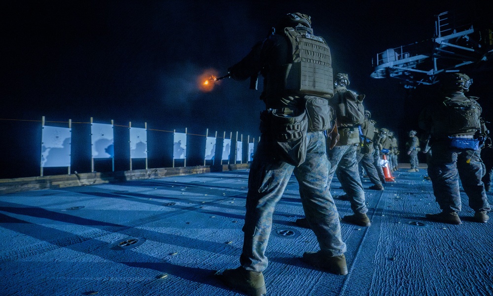 Marines aboard USS America (LHA 6) Conduct Deck Shoot