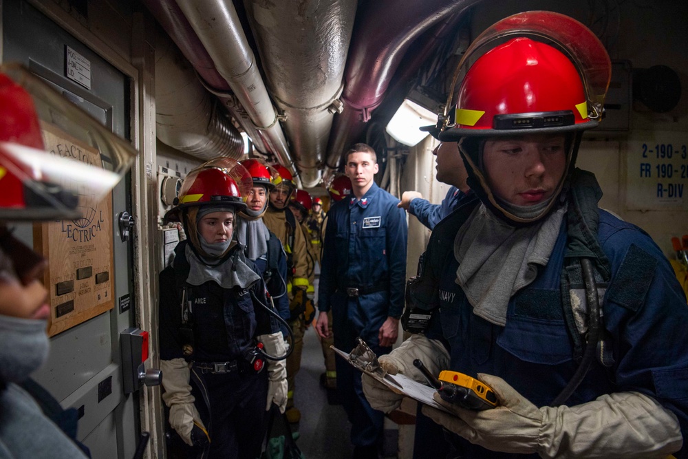 Nimitz Sailors Conduct Damage Control Drill