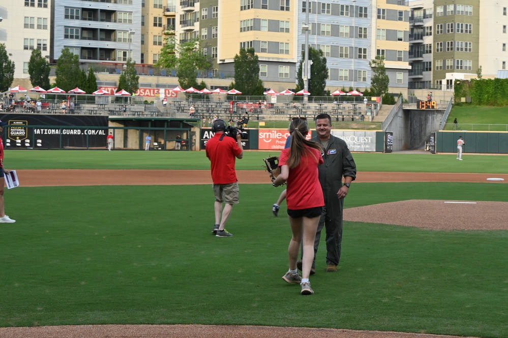 117ARW throws first pitch at Bham Baron's Game