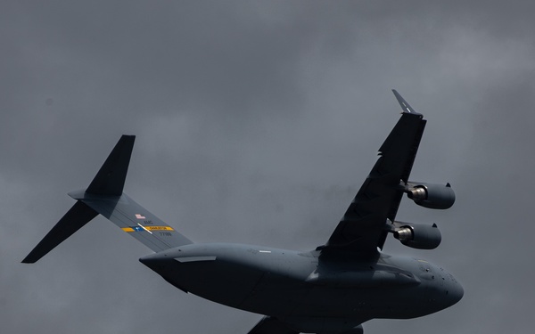Military aircraft fly over Fort Bragg