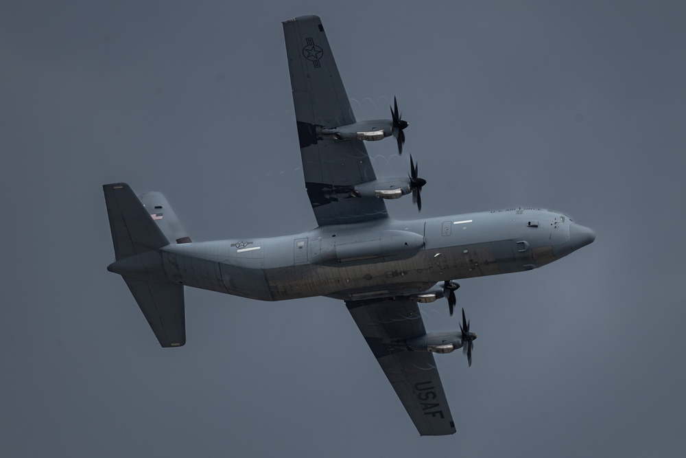 Military aircraft fly over Fort Bragg