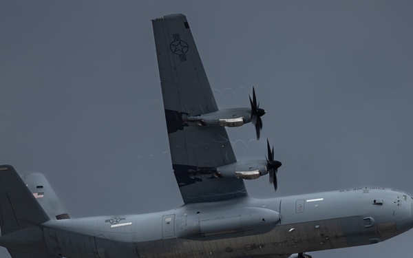 Military aircraft fly over Fort Bragg