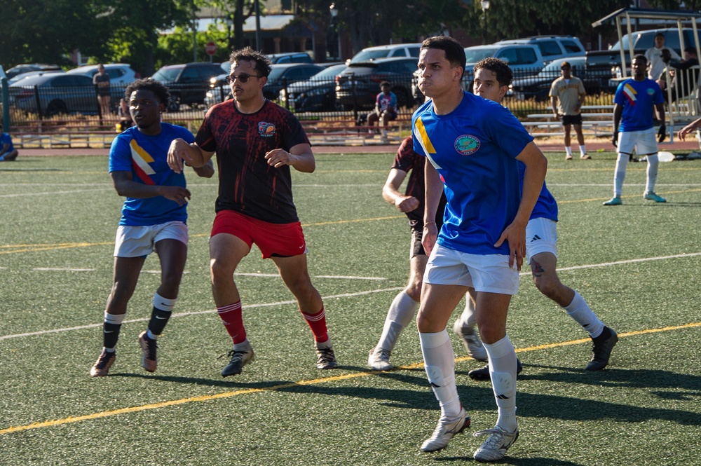 USS Ronald Reagan (CVN 76) Sailors compete in a soccer match