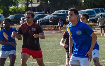 USS Ronald Reagan (CVN 76) Sailors compete in a soccer match