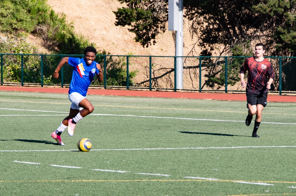 USS Ronald Reagan (CVN 76) Sailors compete in a soccer match
