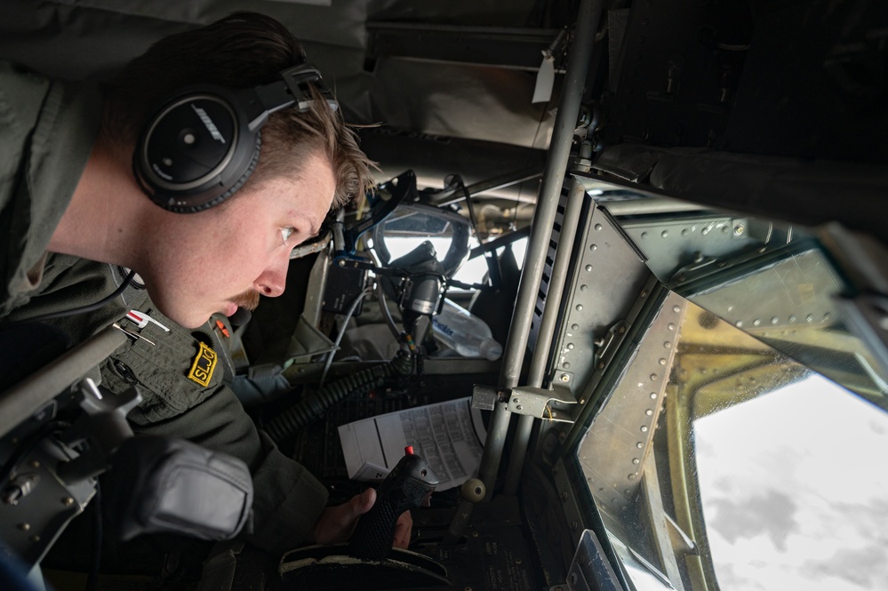 KC-135 Stratotanker refueling in action during Weapons School Integration