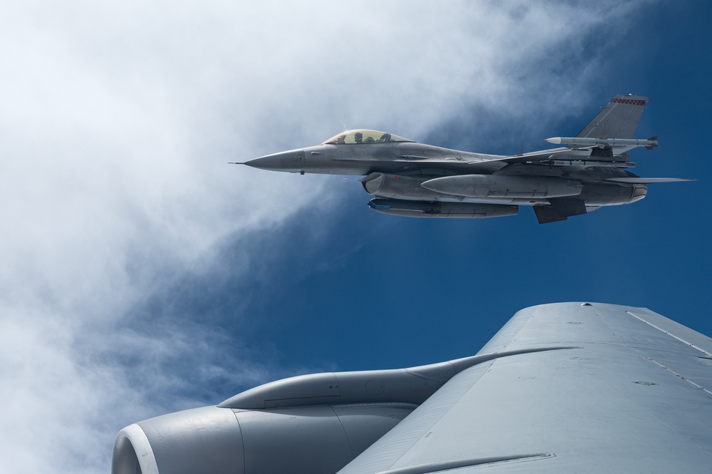 KC-135 Stratotanker refueling in action during Weapons School Integration