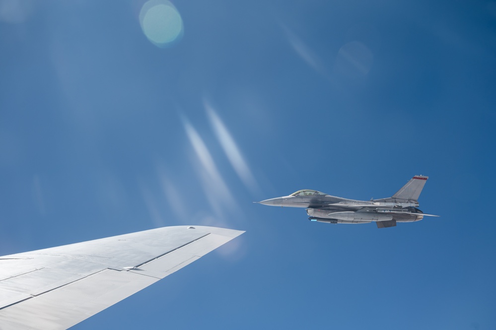 KC-135 Stratotanker refueling in action during Weapons School Integration