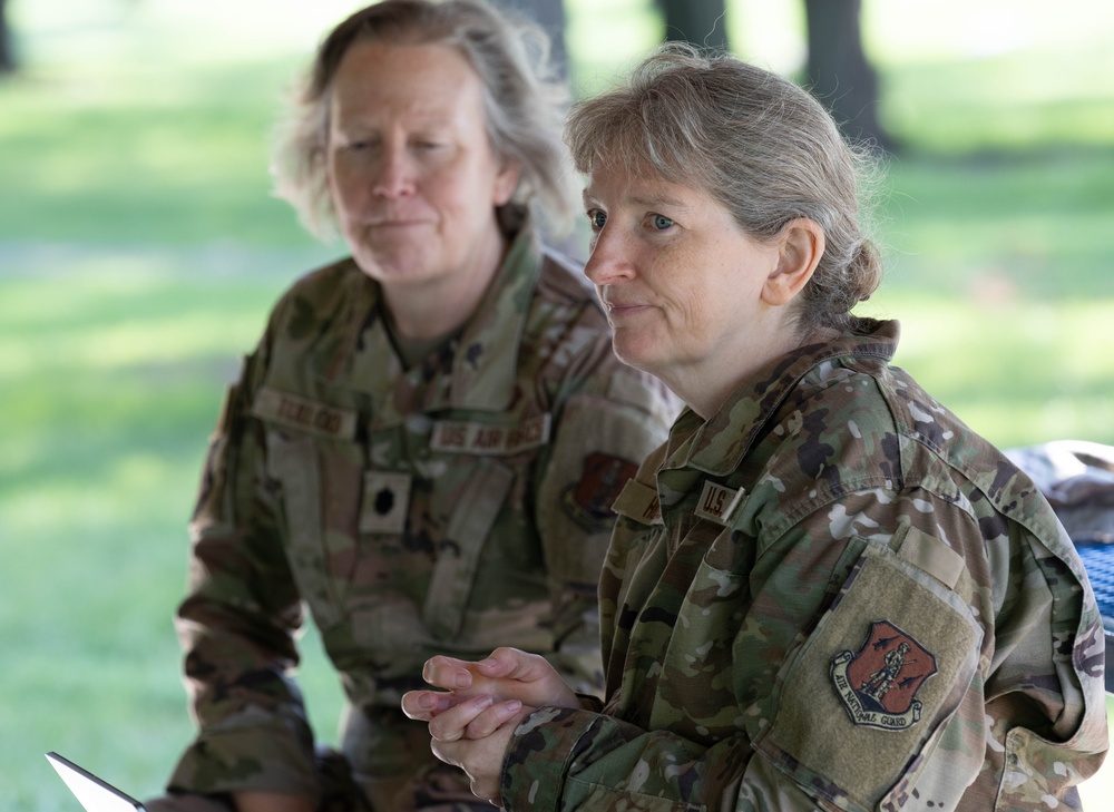 181st Security Forces Squadron attend a professional development briefing at the National Museum of the US Air Force