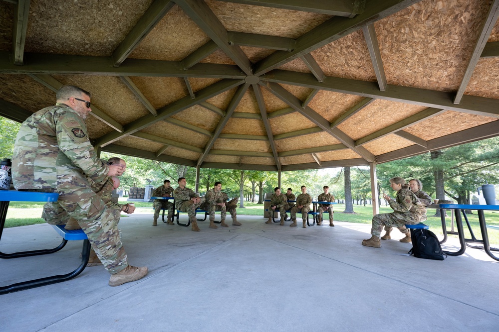 181st Security Forces Squadron attend a professional development briefing at the National Museum of the US Air Force