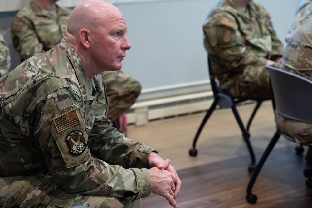 181st Security Forces Squadron attend a professional development briefing at the National Museum of the US Air Force