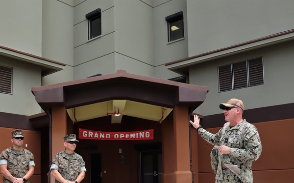 The Commander of Joint Region Marianas Delivers Remarks at the Ribbon Cutting of New Marine Barracks on Camp Blaz