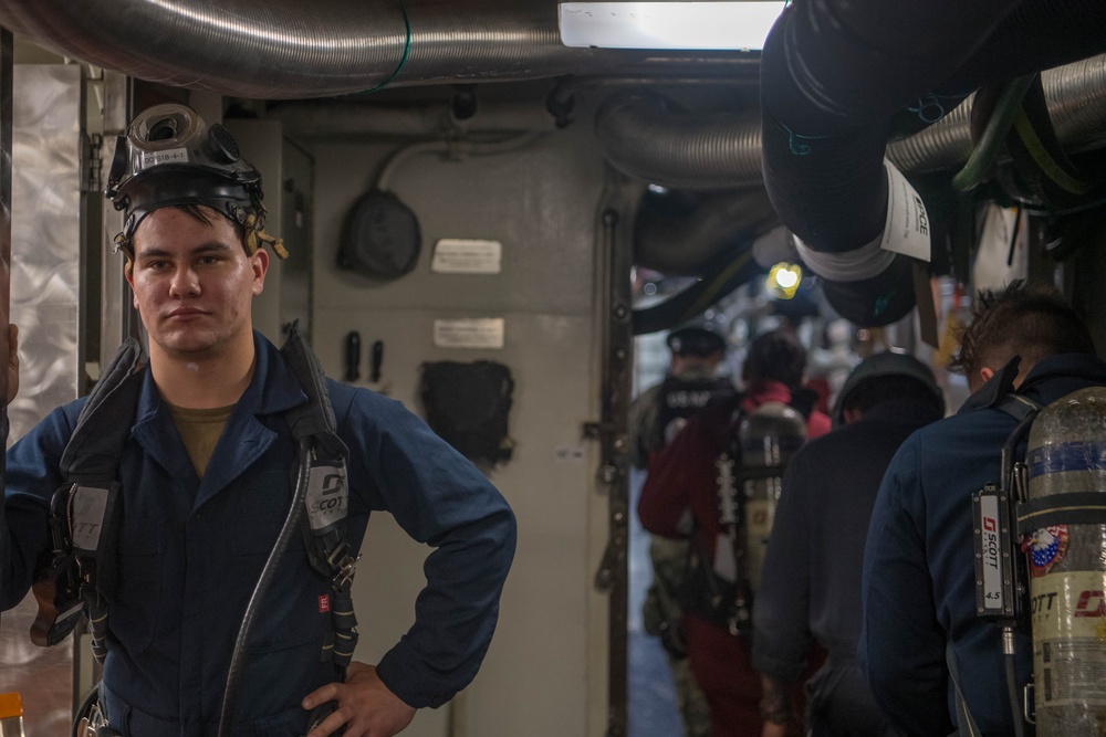 Sailors train for toxic gas aboard USS Ronald Reagan (CVN 76)