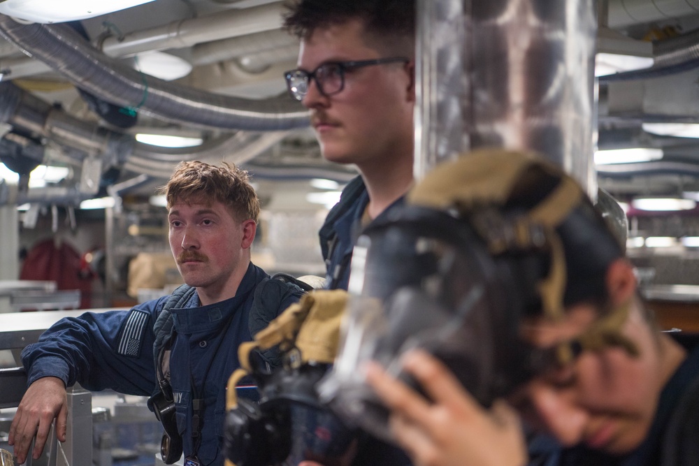 Sailors train for toxic gas aboard USS Ronald Reagan (CVN 76)